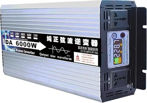 Inversor de Potencia de Onda sinusoidal Pura 3000W/4000W/5000W/6000W/8000W (Pico) Convertidor de Voltaje 12V24V48V60V72V a 110V/230V Convertidor para automóvil, para el hogar, RV(6000W,60V to 110V)