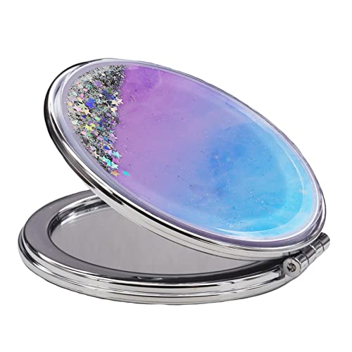 Lonnaone Compact Mirror For Women,Round Mini Pocket Travel Makeup Mirror,Pretty Portable Folding Small Pocket Mirror For Handbag,Purse,Double Sided Handheld Pocket Mirror (Light Purple Star Silver) #TOP1