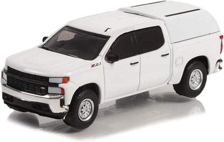 Greenlight 35240-F Blue Collar Collection Series 11-2022 Chevy Silverado W/T with Camper Shell - Summit White 1:64 Scale Diecast
