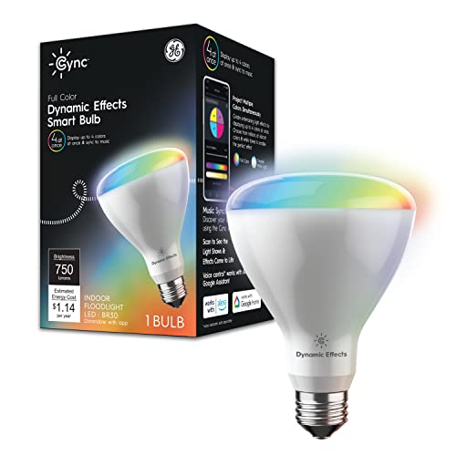 Image of GE CYNC Dynamic Effects BR30 Color Changing Light Bulb with Music Sync, RGB LED Light Bulb, Room Decor Aesthetic WiFi Smart Light, 9.5 Watts, Works with Amazon Alexa and Google, 1 Bulb
