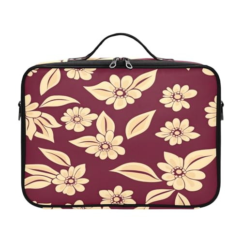 zyrtty Travel Makeup Train Case Yellow Flower Pattern Wine Red Cosmetic Organizer Portable Storage Bag with Adjustable Dividers for Cosmetics Brushes Toiletry Jewelry Digital Accessories