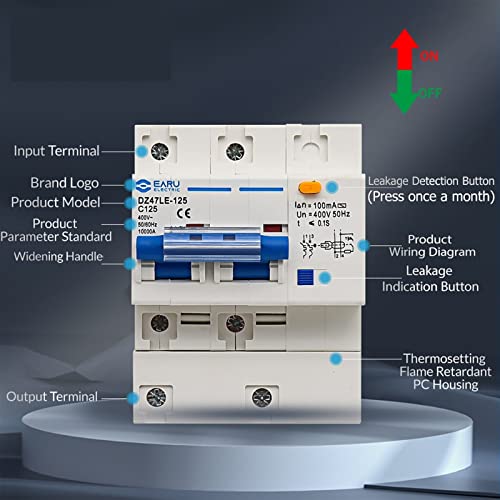 Protector de fugas RCBO trifásico DZ47LE-125 contra sobrecarga en redes AC400V 5