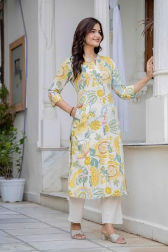 Image of Pistaa's Women's Cotton Relaxed Fit Straight Printed Kurta