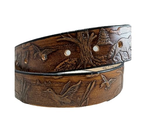 Duck Raccoon Design Handmade Mens Leather Belt Western Work Casual 1.5"4