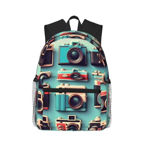 Sac à dos léger avec poches fonctionnelles, style rétro cool noir One Size
