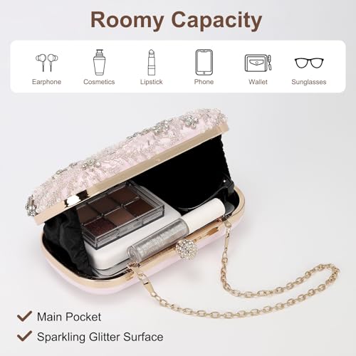 Image of DTGN Evening Bags Clutch Purses for Women Formal, Bridal Purses Rhinestone Handbags Shoulder Bag with Chain Sparkly