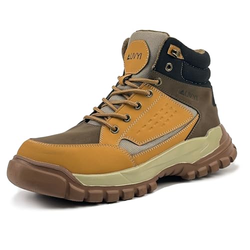 Steel Toe Work Boots for Men - Safety Wide Toe Boots Comfortable Slip Resistant Work Shoes Puncture Proof Footwear for Construction, Outdoor&Industrial
