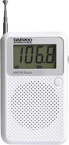Daewoo Radio Digital DRP-115 | Radio de Bolsillo Am/FM | Sintonización Digital | Transistor con Pantalla LCD | Color Blanco