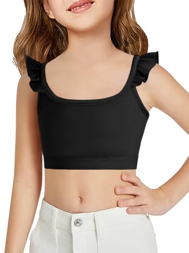 Haloumoning Girls Training Bra Kids Cute Ruffle Sports Bra Workout Yoga Bra Comfort Dance Crop Top