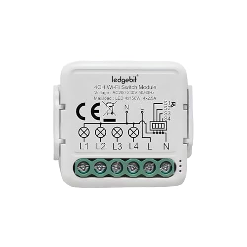 Image of Ledgebit LT-4CH Wi-Fi Smart Switch – 10A, Smart Life App Control, Remote Control with Alexa & Google Home, 4-Gang Breaker Module