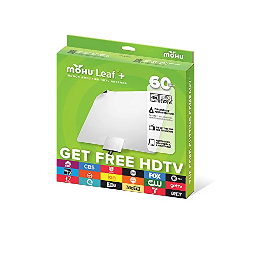 Mohu Leaf Plus Amplified Indoor Tv Antenna, 60-Mile Range, Uhf/Vhf Multi-Directional, Original Paper-Thin Design, 16 Ft. Coaxial Cable, 15Db Preamplified, Reversible, Paintable, 4K-Ready, Mh-110029 #TOP5