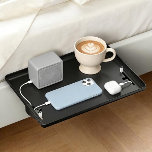 RealExist Bedside Shelf for Dorm Room Bunk Bed & Top Bunk, College Dorm Room Essentials, Bedside Caddy, Clip on Floating Desk Tray, Bed Side Table Storage, Loft Nightstand Decor - Cable Catch, Black。