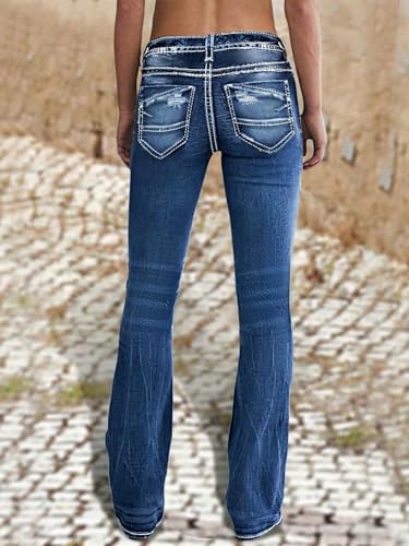 Bell Bottom Jeans for Women Stretch Distressed Ripped Flare Long Denim Pants Double-Button Closure Vintage Wash Boyfriend3
