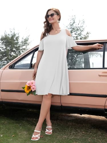 Image of BELAROI Womens Plus Size Dresses Short Sleeve Cold Shoulder Casual T Shirt Swing Dress Summer Beach Sundress