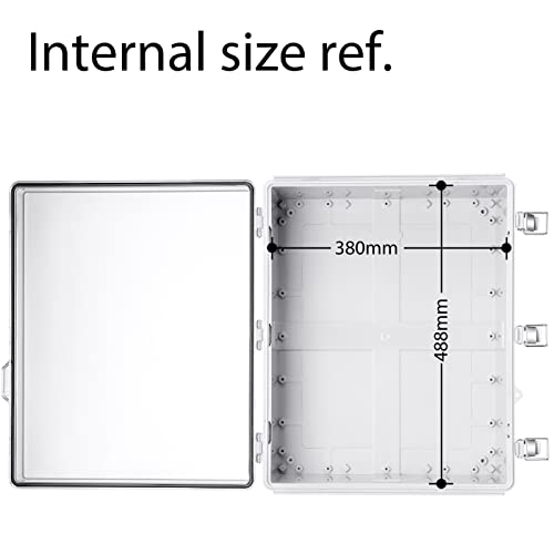 Gratury Junction Box, IP67 Waterproof Plastic Enclosure for Electrical Project, Hinged Transparent Cover, Includes Mounting Plate and Wall Bracket 510×410×200mm (20"×16.1"×7.9" TC) - Thumbnail 4