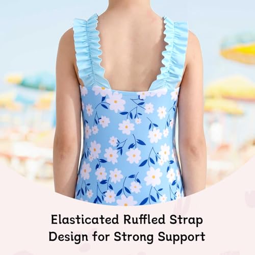 Image of XiaoMoSha Girls One Piece Swimsuit Ruffled Straps Bathing Suits Summer Swim Suit Quick Dry Beach Swimwear for Kids 3-10 Years