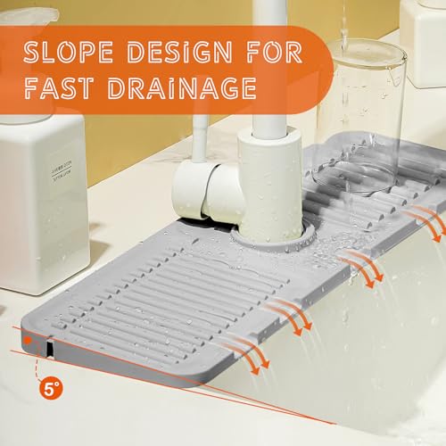 LilyAbeille Tap Splash Guard Tap Mat for Kitchen Sink Soft Silicone Material, Easy to Clean, Adjustable Calibre (Grey) - Image 2