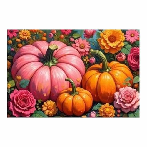 Impression sur toile décoration murale TERUEA peinture fleur de jardin citrouille rose 70x100