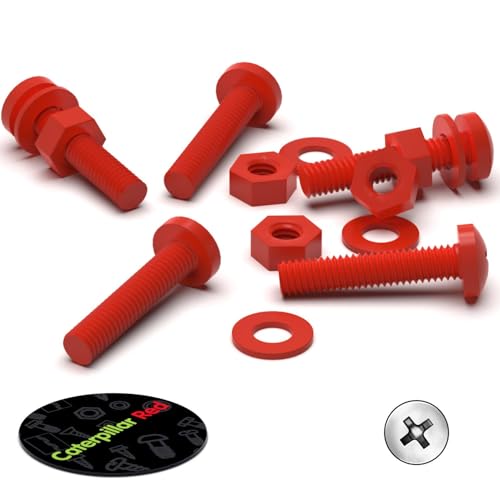 20 x Phillips-Flachkopfschraube Rote Plastikmuttern und -bolzen aus Polypropylen (PP), Acryl, M4 x 20 mm, Unterlegscheiben