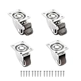 WANLIAN Caster Wheels 1 Inch Casters Set of 4 Heavy Duty Swivel Rolling Wheels 2 with Brakes, No Noise Rubber Small Caster Wheels for Furniture, Tables, Carts