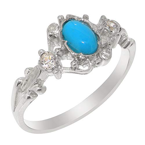 925 Sterling Silver Natural Turquoise & Diamond Womens Statement Ring - Size 6.75 (0.07 Cttw, H-I Color, I2-I3 Clarity) #TOP18