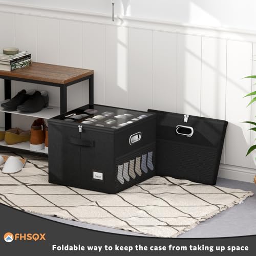 2 Pack Shoe Organizer for Closet Large Shoe Box Storage Containers with Clear Window Space Saving Shoe Bin with Foldable Bottom Support Adjustable Dividers Fits 32 Pairs (Black, (16.5*16.5*13in)*2) — view 5