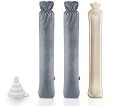 Wärmeflasche Lang, Wärmflasche mit weichem Bezug 2 Liter mit 2 Stück Super Weiche Abdeckungen, 73 x 13cm Hohe Kapazität Schlauch-Wärmflasche für Schulter, Nackenwärmflasche und Bauch