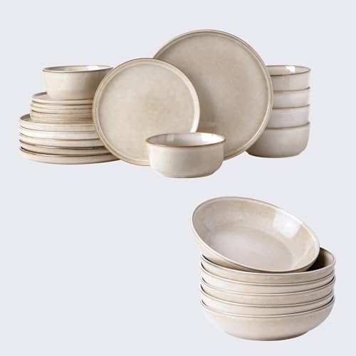 Image of AmorArc Ceramic Dinnerware Sets,Handmade Reactive Glaze Plates and Bowls Sets,Highly Chip and Crack Resistant | Dishwasher & Microwave Safe Dishes Set, Service for 4 (24Pcs)