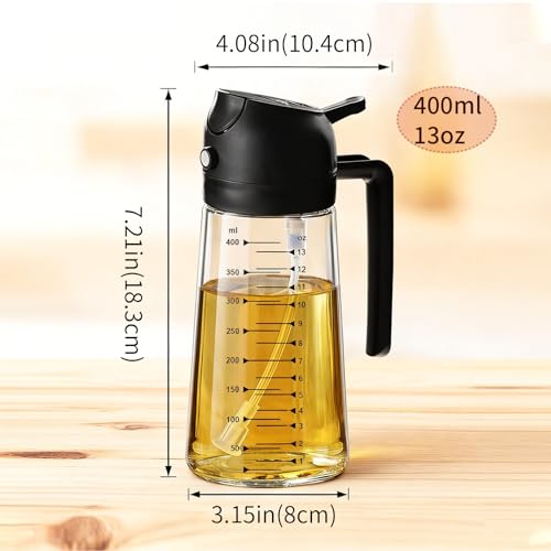 X&E 16oz/470ml Glass Olive Oil Sprayer for Cooking, 2 in 1 Olive Oil Dispenser Bottle, Food Grade Oil Mister for Kitchen Gadgets, Air Fryer Accessories, Salad & BBQ – Black