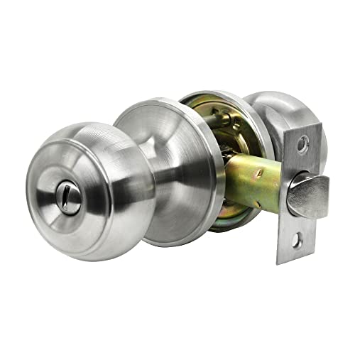 Brushed Nickel Privacy Door Knob For Bedroom/Bathroom/Interior Doors, Stainless Steel Keyless Lock Set,Thumb Turn Locking Inside For Privacy Use,1 Pack #TOP7