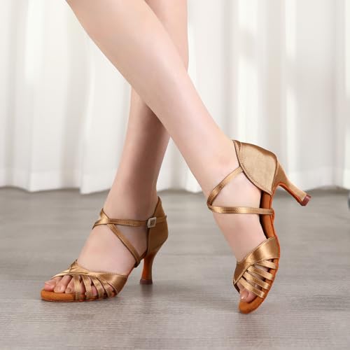 Women's Latin Dance Shoes Satin Professional Ballroom Salsa Practice Performance Dancing Shoes, Model 956DB4