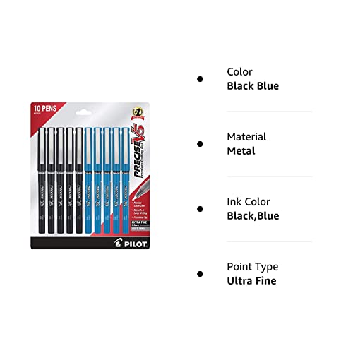 Pilot Precise V5 Stick Liquid Ink Rollerball Pens, Extra Fine Point, 0.5Mm Bulk 10-Pack Of 5 Black Pens And 5 Blue Ink Color Pens, (15592) #TOP6