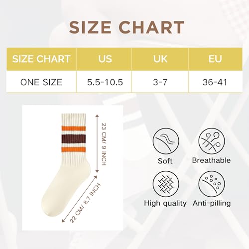 Image of American Trends Womens Novelty Striped Crew Socks Athletic Vintage Slouch Mid Calf Tube Socks
