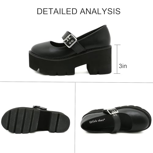 Women's Leather Square Buckle Platform Wedge Mary Janes Adjustable Strap Fashion Closed Round Toe Chunky High Heels Pumps for Office Party Dress Shoes4