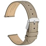 [WOCCI] 時計ベルト 本革 グレースシリーズ腕時計バンド 14mm トップグレインレザー Quick Release カーキ/シルバーバックル