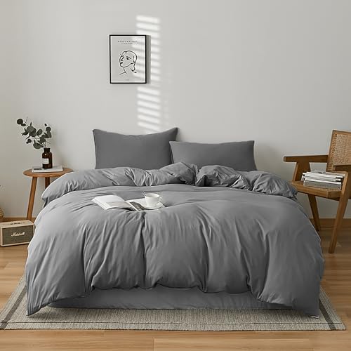 Cottonight Grey Queen Comforter Set, Charcoal Solid Bedding