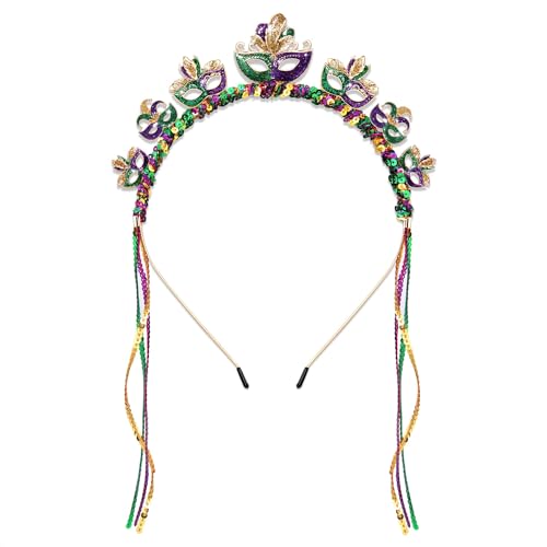 MOLOCH Mardi Gras Headband Glitter Mask Fleur De Lis Crown Hairband MARDI GRAS Letter Carnival Headpieces Fat Tuesday Costume Hair Accessory Gifts