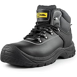 Botas De Seguridad De Cuero BLACK HAMMER Botas de seguridad con puntera de acero hombre Calzado de trabajo de cuero resistente y ligero S3 SRC 1700 Negro (43 EU)