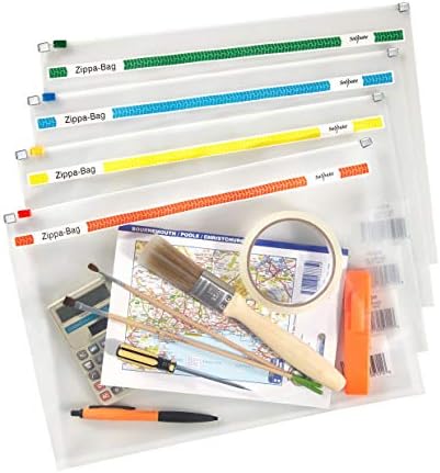 Snopake A4 Plus Zippa-Bag with Top Zip [Pack of 25] 355 x 235 mm - Transparent/Assorted Zip Strips [Ref: 11463]