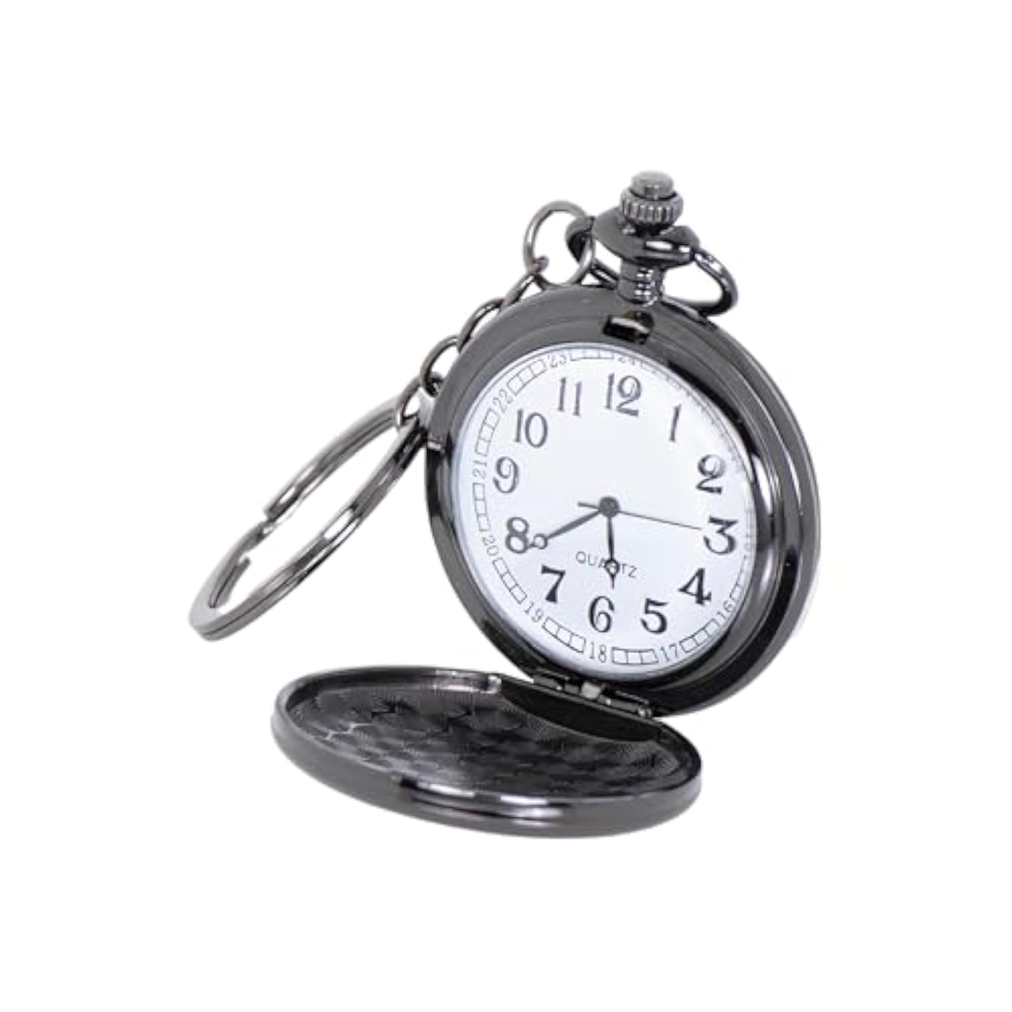 Valentine's Day Pocket Watch Keychain, Antique Style, Black