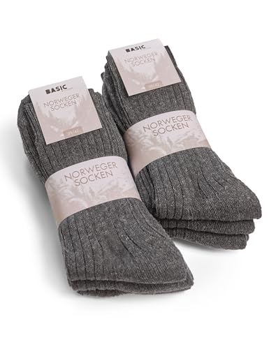Basic Treasure 6 Paar Norweger Wollsocken, Wintersocken Herren und Damen 47-49, Warme Thermosocken Winter, Dicke Socken, Anthrazit
