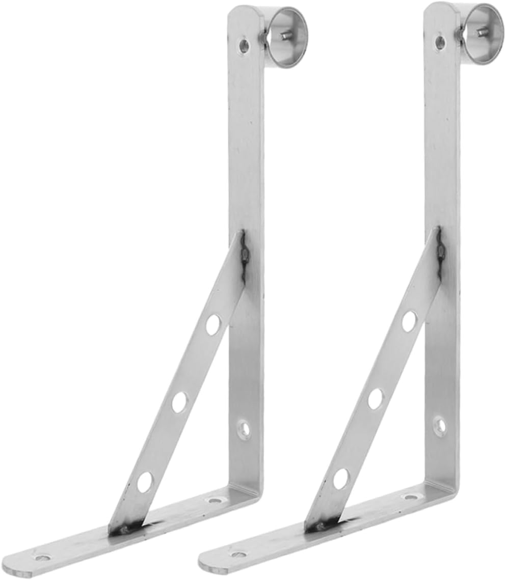 DOITOOL 2pcs Heavy Duty Closet Rod Bracket: Wall Mounted Shelf Holder - Stainless Steel Shelving Support - Triangular Corner Brace for Hanging Wardrobe Clothes Pole Socket