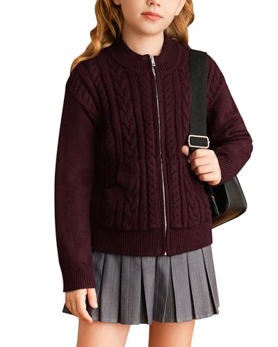 Image of GRACE KARIN Girls Knit Cardigan Sweater Zip Long Sleeve Kids School Uniform Fall Jacket Size 6-14