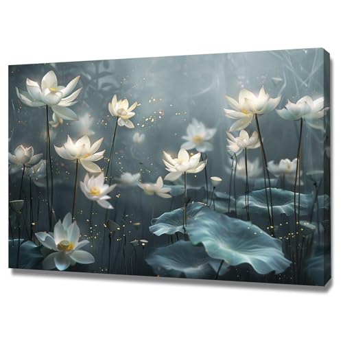 Tableau Lotus sur le lac WODJEM déco murale moderne encadrée 70x100cm