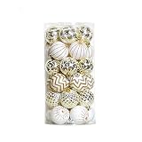 VNEIRW 30Pcs Premium Pailletten Weihnachtskugel,Heißprägen Bemalte Weihnachtskugel - Weihnachtsbaum Anhänger - Christbaumschmuck - Weihnachtsbaum Zubehör (Gold)