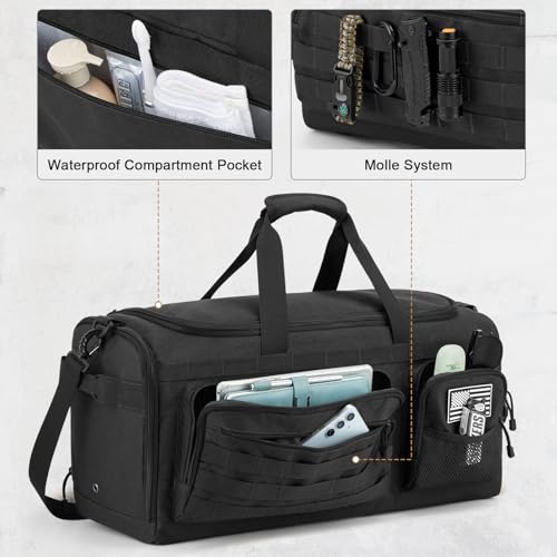 G4Free 3-in-1 Travel Duffle Bag for Men and Women, 50L Large Gym Sports Bags Tactical Military Duffle Backpack with Shoes Compartment and Wet Pocket (Black) by G4Free - Used condition - Image 4