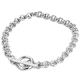 RUBYCA 20Pcs Toggle Clasp Silver Color Charm Rolo Bracelet Double Long Link Chain 20cm DIY Jewelry