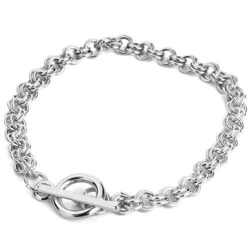 RUBYCA 10Pcs Toggle Clasp Silver Color Charm Rolo Bracelet Double Long Link Chain 18cm DIY Jewelry by RUBYCA - Used condition - US$11.08
