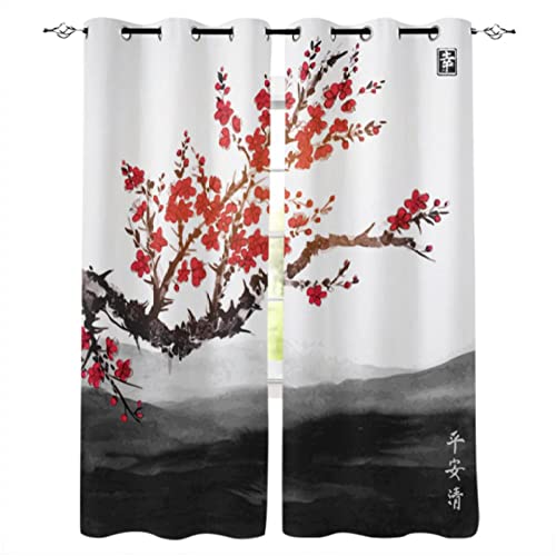 MYQF Rideaux Salon Prune à la Chinoise Décoration Salon Rideaux Occultants De Fenêtre pour Cuisine Chambre Enfant Bureau,Fenêtre Décor 150x166cm