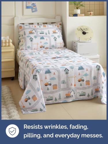 Image of Kids Twin Size Builder Bed Sheets - 3 Piece Kids Builder Sheet Set - Construction Themed Bedding - Ultra-Soft, Cute & Cozy - Breathable & Machine Washable - Bed Set for Boys, Girls, Teens & Toddlers